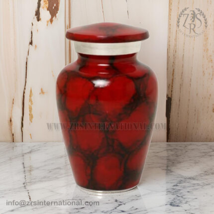 Cremation Urn, Keepsake Urns, Red and Silver Finish