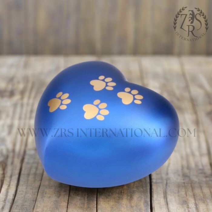 Blue Heart Pet Urns for Dogs Cats Ashes - Pet Urn Memorial, Dog Ashes - Brass Urn