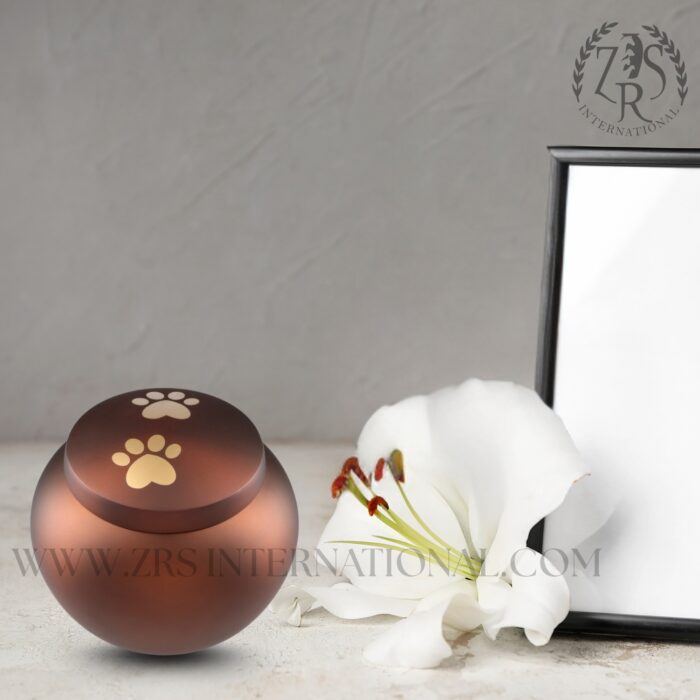 Brown Pot-Paw Print and Gold Urn for Large Dog or Cat Ashes Cremains Memorial