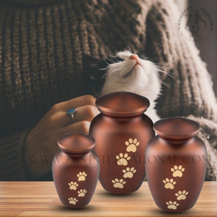 Set Of Three Brown-Paw Prints Brown and Gold Urn for Large Dog or Cat Ashes Cremains Memorial