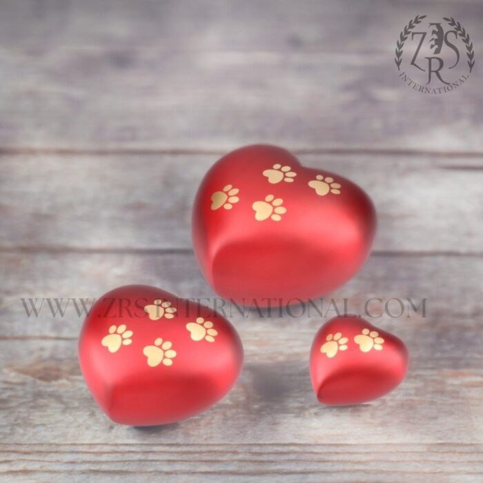 Set Of 3 Elegant Heart Pet Urn for Dogs and Cats Ashes – A Loving Resting Place, Red, Aluminum, Solid, Pet Urn, Funeral Ashes Burial