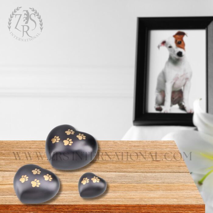 Set Of Three Heart Black Cremation Urns for Human Ashes Adult for Funeral, Burial, Urns for Human Ashes
